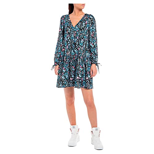Replay Sukienka damska W9033, 010 Black/Azure/różowa, L, 010 czarny/różowy, L