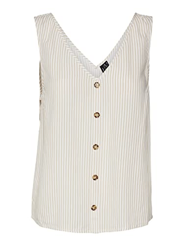 VERO MODA Women's VMBUMPY SL WVN NOOS Top, Snow White/Stripes: Irish Cream, XS, Snow White/Stripes: irish Cream, XS