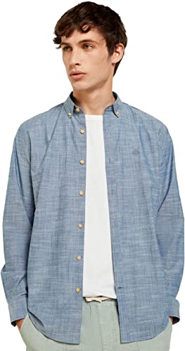 Springfield Lekka bawełniana koszula, średni błękit, regularna męska koszula, Średni niebieski, S