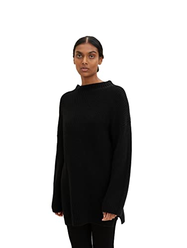 TOM TAILOR Damski Sweter z dzianiny ze stójką 1034069, 14482 - Deep Black, S