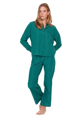 TRENDYOL Damska koszula Homewear Oversize kołnierzyk bluzki tkana koszula, zielony, 34