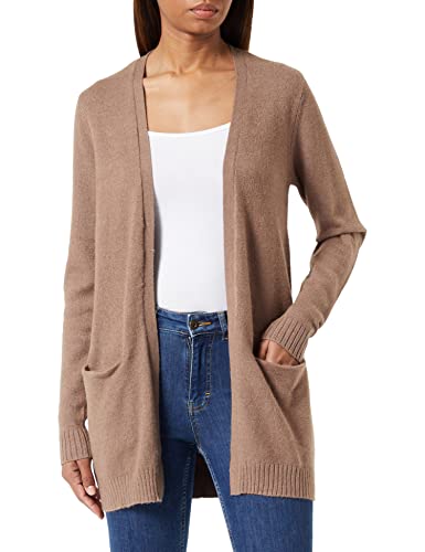 Vila Women's VIRIL Open L/S Knit kardigan-NOOS kurtka dzianinowa, Walnut/szczegóły: ciemny melanż, S, Walnut/Szczegóły: ciemny melanż, S