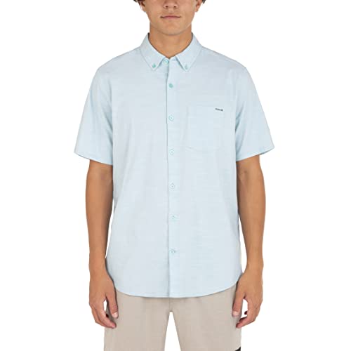 Hurley Męska koszula One and Only Short Sleeve Up z kołnierzykiem typu Button-Down, zielona Aura, XXL