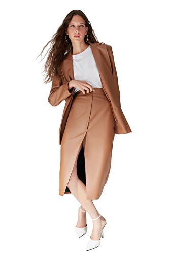 Trendyol Damska spódnica ołówkowa midi tkana spódnica, brązowa, 38, Brązowy, 64