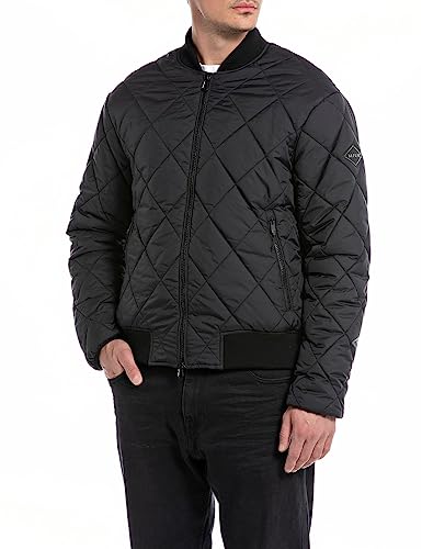Replay Męska kurtka bomberka zimowa, czarna (Black 098), XL, Black 098, XL