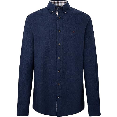 Hackett London Męska koszula flanelowa z wieloma wykończeniami, Niebieski (granatowy), XL