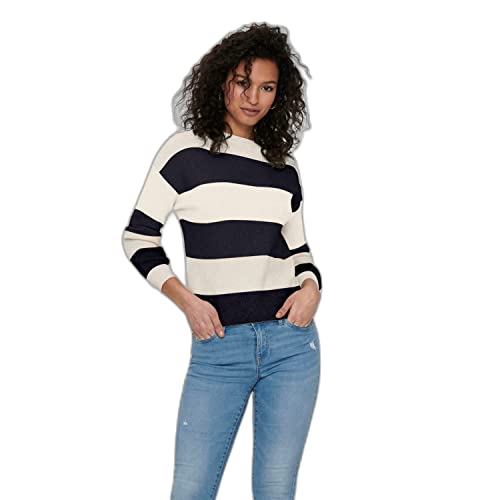 ONLY Damski sweter Onlatia L/S w paski KNT Noos, Whitecap Szary/Paski: Nocne niebo, L