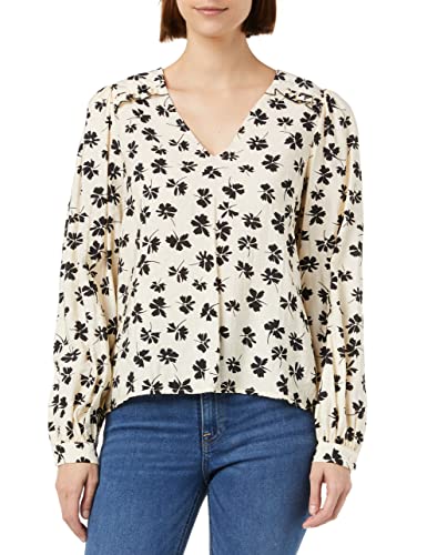 VERO MODA Women's VMPICA L/S V-Neck WVN BTQ Top, Whitecap Gray/AOP:PICA, S, Biała czapka szara/Aop: pica, S