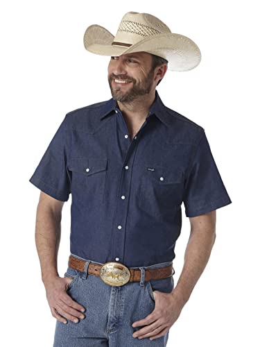 Wrangler Męska koszula z krótkim rękawem Ms3140tr Authentic Cowboy Cut Work Western, NIEBIESKI, 3X Długi