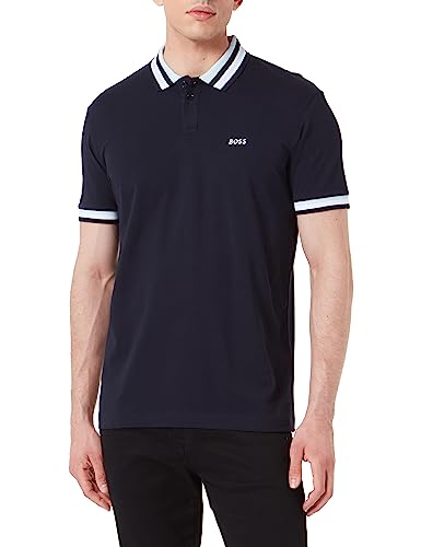 BOSS Męska koszulka polo Paddy 2 z bawełny piqué z prążkowanymi paskami, Dark Blue402., XXL