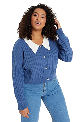 Trendyol Kobiety Plus Size Dopasowana Podstawowa Zapinana Na Guziki Dzianina Plus Size Kardigan, Indygo, XL, Indygo, XL