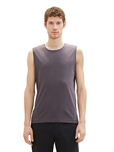 TOM TAILOR Męski Basic Tank top z nadrukiem logo, 10899 - Tarmac Grey, S