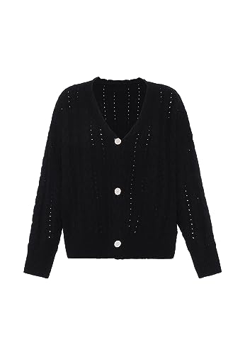 faina Damska kurtka z dzianiny z lnu z dekoltem w serek, czarna, rozmiar XL/XXL, czarny, XL