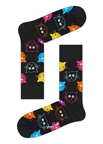 Happy Socks Cat Sock, kolorowe i zabawne, Skarpety dla kobiet i mężczyzn, Czarny-Rosa-Żółty (36-40)
