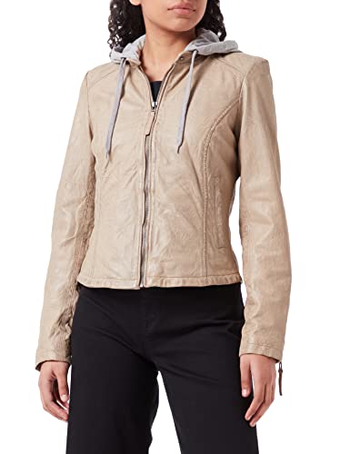Freaky Nation Damska kurtka skórzana z kapturem na co dzień, Stone, S