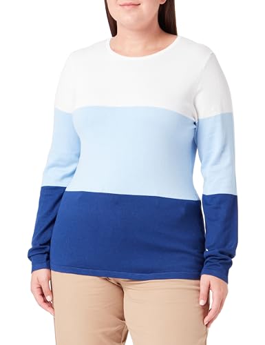 Jalene Damski sweter z delikatnej dzianiny z paskami blokowymi 15426486-JA03, granatowo-biały, XL/XXL, granatowy, biały, XL-XXL