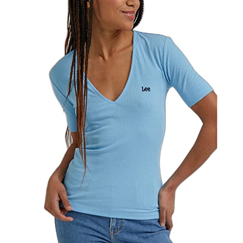 Lee Damska koszulka z dekoltem w serek, niebieska (Shasta Blue), rozmiar L, niebieski, L