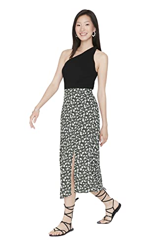 Trendyol Khaki Kwiatowy wzór Tearer Detailed Skirt spódnica, 36 dla kobiet, Khaki, 34