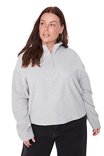 Trendyol Damska koszula kołnierzyk gładka regularna bluza plus size, szara, 3XL, Szary