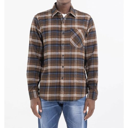 Replay Koszula męska regular fit, 040 Brown/Blue/Lt Blue/Nat.White, 3XL