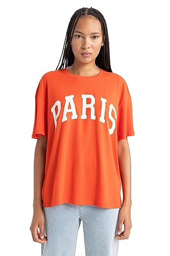 DeFacto Damska koszulka – klasyczna koszulka oversize dla kobiet – wygodna koszulka dla kobiet, czerwony, XXL