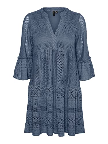 VERO MODA Damska tunika VMHONEY LACE 3/4 V-Neck Tunic WVN Top, China Blue, M, niebieski (China Blue), M