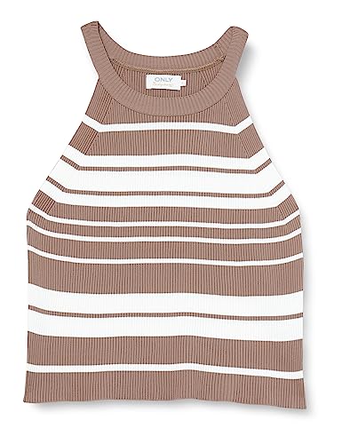 Bestseller A/S Damski ONLEDNA Dekolt Top KNT NOOS sweter, antyczny brąz/paski: Cloud Dancer, XXXL, Antyczny brąz/paski: Cloud Dancer, 3XL
