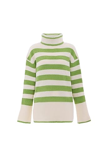 Blonda Damski sweter z golfem Wełnowobiały szary niebieski M/L, Wełna biała, szaro-niebieska, M