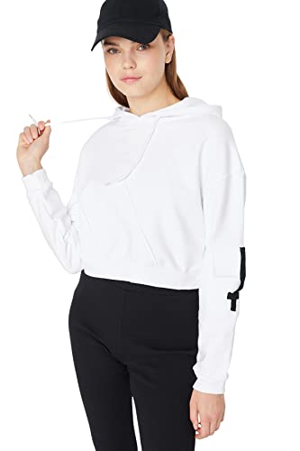 TRENDYOL Bluza damska z kapturem Plain Regular, écru, M