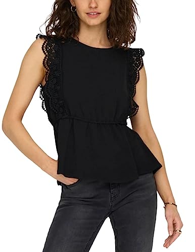 Bestseller A/S Damski ONLMETTE SL LACE WVN Top, Black, S, czarny, S