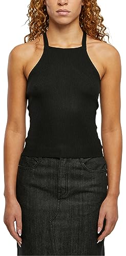 Urban Classics Damski top z dzianiny żeberkowej, czarny, XS