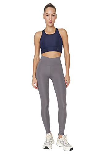 TRENDYOL Damskie sportowe legginsy sportowe z wysokim stanem, obcisły krój, pełnowymiarowe legginsy sportowe, srebro, Small