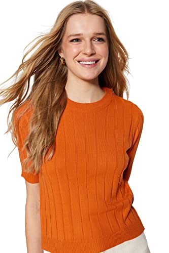 Trendyol Damski sweter z dzianiny ze stójką, pomarańczowy, M, pomarańczowy, M