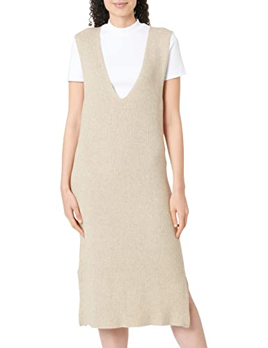 Vila Sukienka damska VIRIL S/L z dekoltem w serek, z długim dzianiny, naturalny melanż, L, Naturalny melanż, L