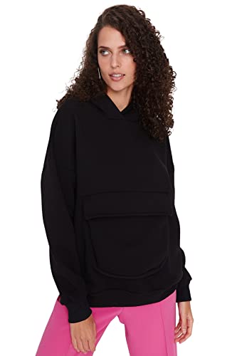 Trendyol Damska bluza oversize z kapturem, Czarny, XS