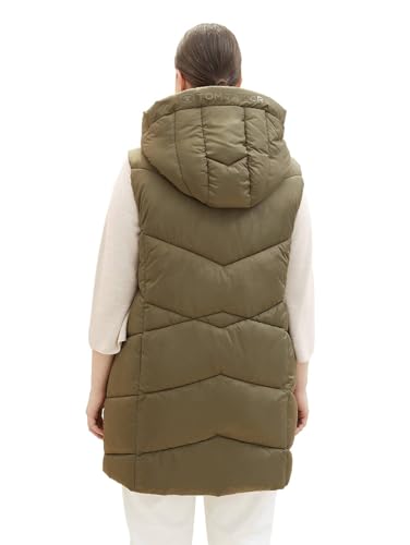 TOM TAILOR Damska kamizelka pikowana Longstyle, 11848-Jungle Soil Green, 52