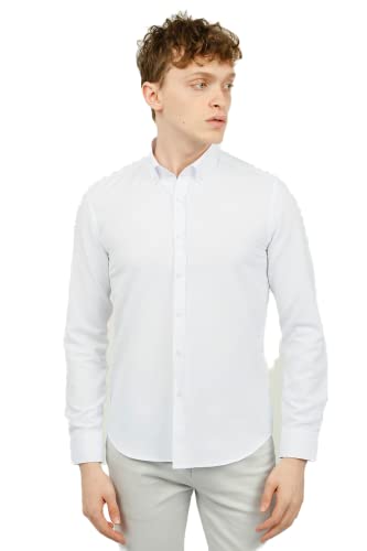 Bonamaison Męska koszula z długim rękawem o kroju slim fit, biały, XXL
