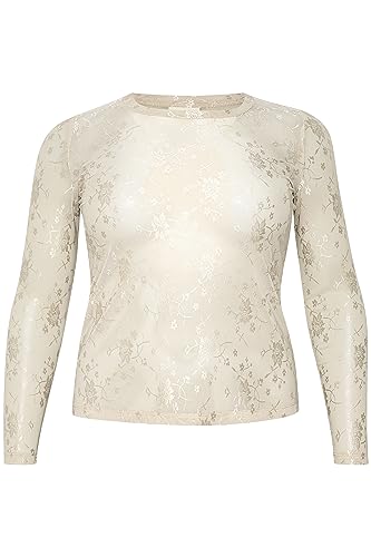 Koszulka damska Kaffe Curve Plus Size z długim rękawem Slim Fit Crew Neck Nylon Top damska, Feather Gray, M/du?y rozmiar