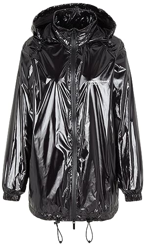 Armani Exchange Damska limitowana edycja We Beat As One Glossy Nylon Coat Rain Jacket, czarny, XL