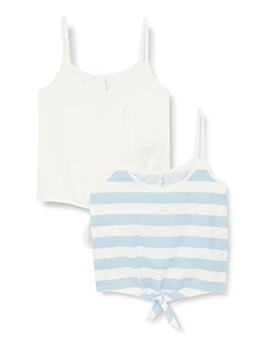 ONLY Women's ONLMAY S/L REG Short Knot JRS 2PK Top, Cloud Dancer/Pack: Cashmere Blue Stripes CD. (KIA), S