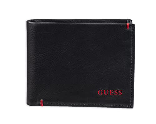 Guess Męski skórzany portfel Slim Bifold wąski, Julian czarny/czerwony, jeden rozmiar
