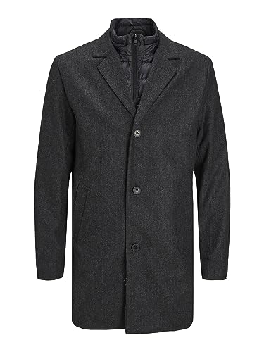 JACK & JONES Płaszcz męski, mieszanka wełny, ciemnoszary/szczegóły: cukierek, L