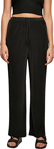 Urban Classics Damskie spodnie plisowane, lekkie spodnie materiałowe dla kobiet, szerokie nogawki, ściągacz w pasie, dostępne w 2 kolorach, rozmiary XS - 5XL, czarny, XL
