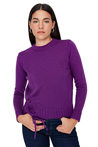 Trendyol Damska bluza z okrągłym dekoltem, zwykła, fioletowa, M, Fioletowy, M