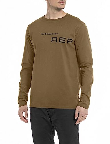 Replay Męska koszulka z długim rękawem, krój regular slim fit, 238 Army Green, 3XL