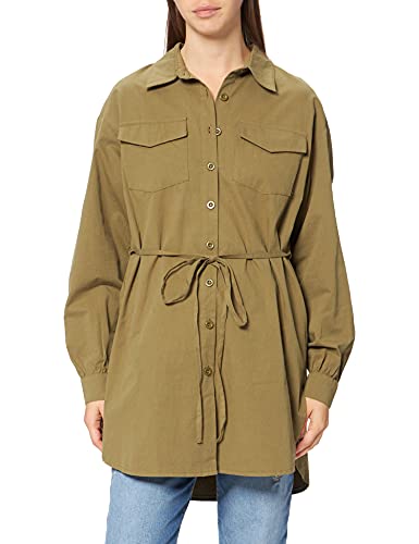 NA-KD Oversized Belted Shirt Koszula Damska, Zielony oliwkowy, 40