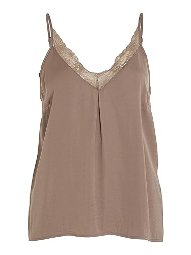 Vila Damski top na ramiączkach, zdobiony koronką, Brown Lentil, 34