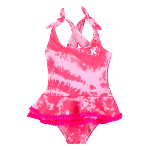 Hurley Dziewczęcy kostium kąpielowy Ruffle One Piece jednoczęściowy kostium kąpielowy, różowy (Hyper Pink), 18 Miesiące