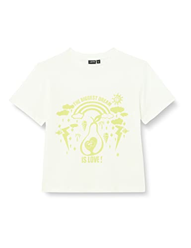 Bestseller A/S Dziewczęca NLFHASBERRY SS Short L TOP T-Shirt, White Alyssum/Print:Shadow Lime, 170/176, White Alyssum/nadruk: Shadow Lime, 170/176 cm