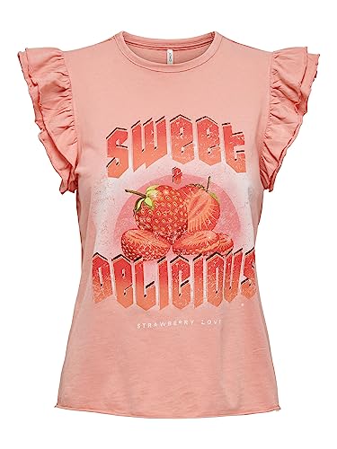 Bestseller A/S Damski Onllucy S/S Fruit TOP Box JRS T-Shirt, Coral Haze/Nadruk: Sweet, XS, Coral Haze/Print:sweet, XS